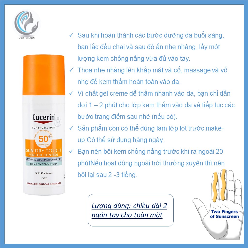 Kem chống nắng cho da dầu mụn kiểm soát nhờn Eucerin Sun Gel-Cream Dry Touch Oil Control SPF50+ 50ml CN06