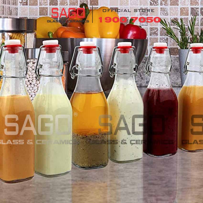 Chai Thủy Tinh Vuông nắp gài 250ml | 500ml | 1000ml , Tùy Chọn