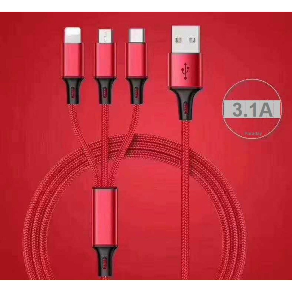 Cáp sạc Rapid tích hợp 3 đầu kết nối IP,micro,type C hỗ trợ sạc nhanh IP6,7,8,x,xs,11(Bảo hành 3 tháng 1 đổi 1)