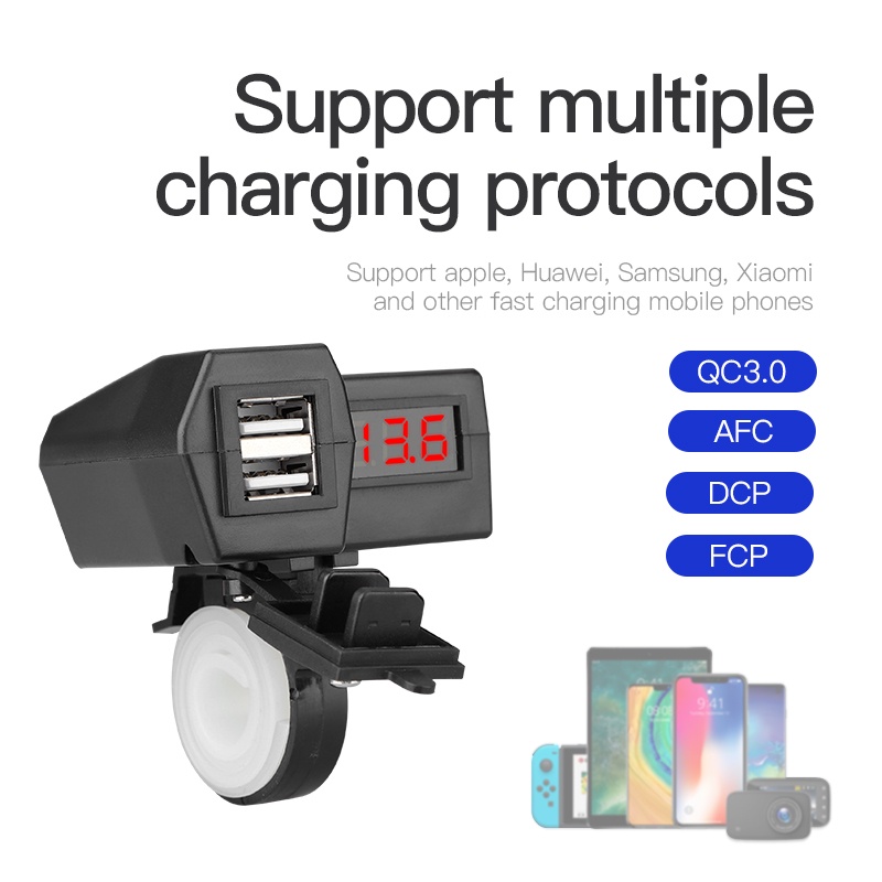 Bộ sạc nhanh QC3.0 12-24V USB chống thấm nước có công tắc cho xe máy