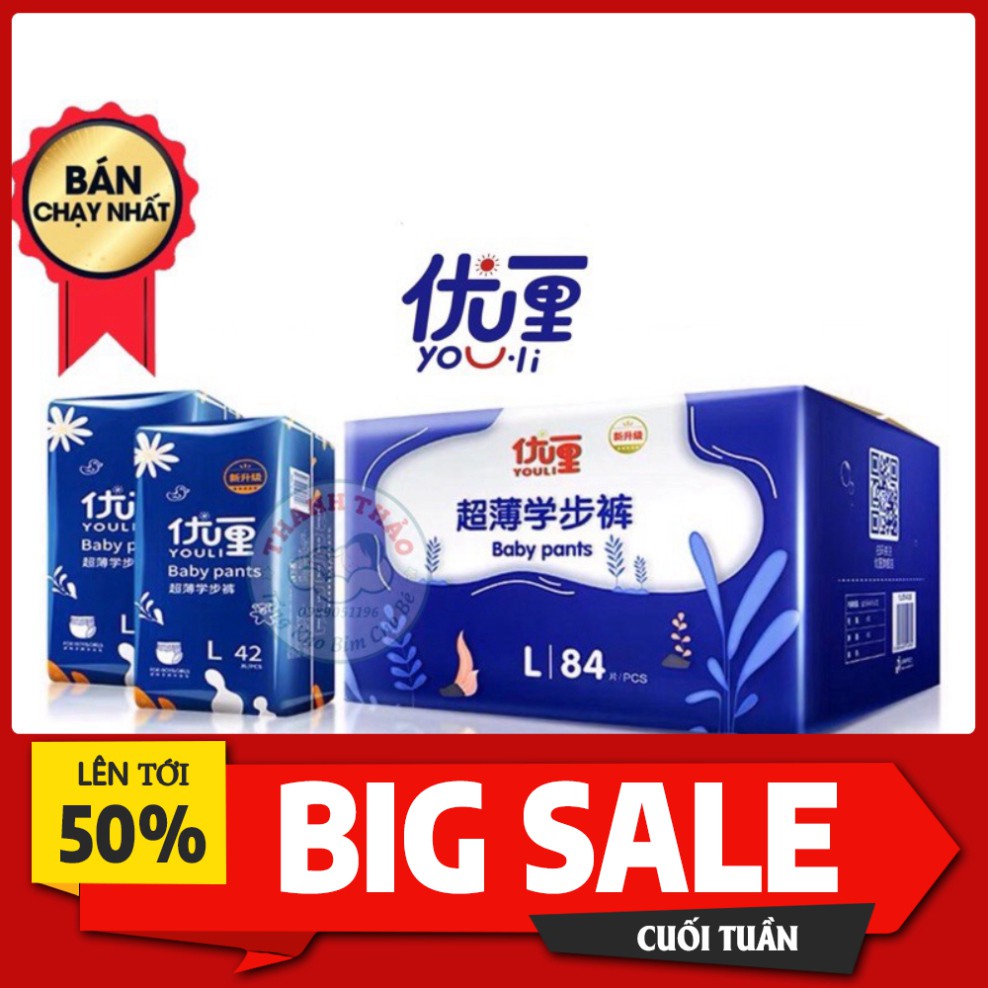 Bỉm Youli dán/quần S108/M92-88/L84/XL80/XXL72/XXXL68 nội địa Trung