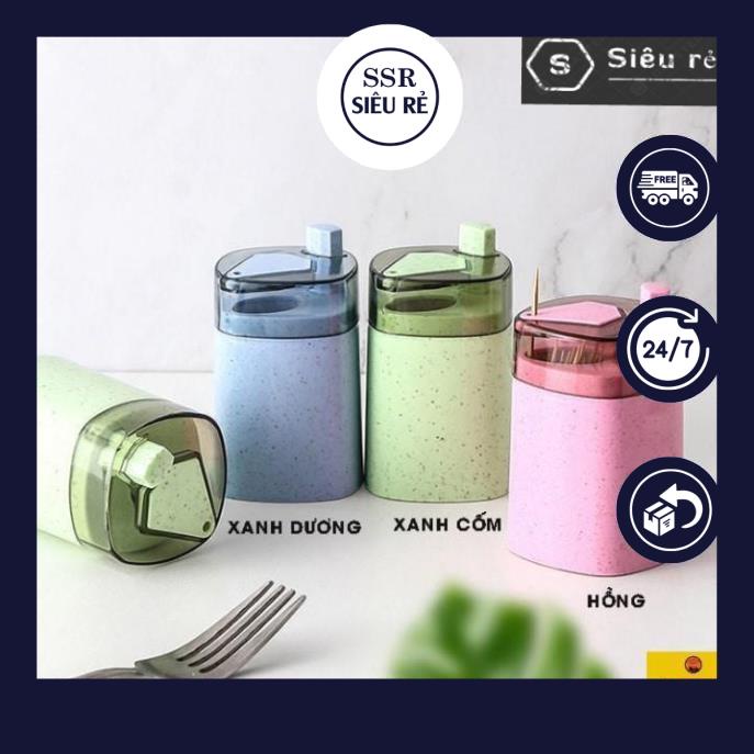 Hộp đựng tăm nắp kín - Hủ Tăm lúa mạch - lọ tăm có nút bấm (PD1423)