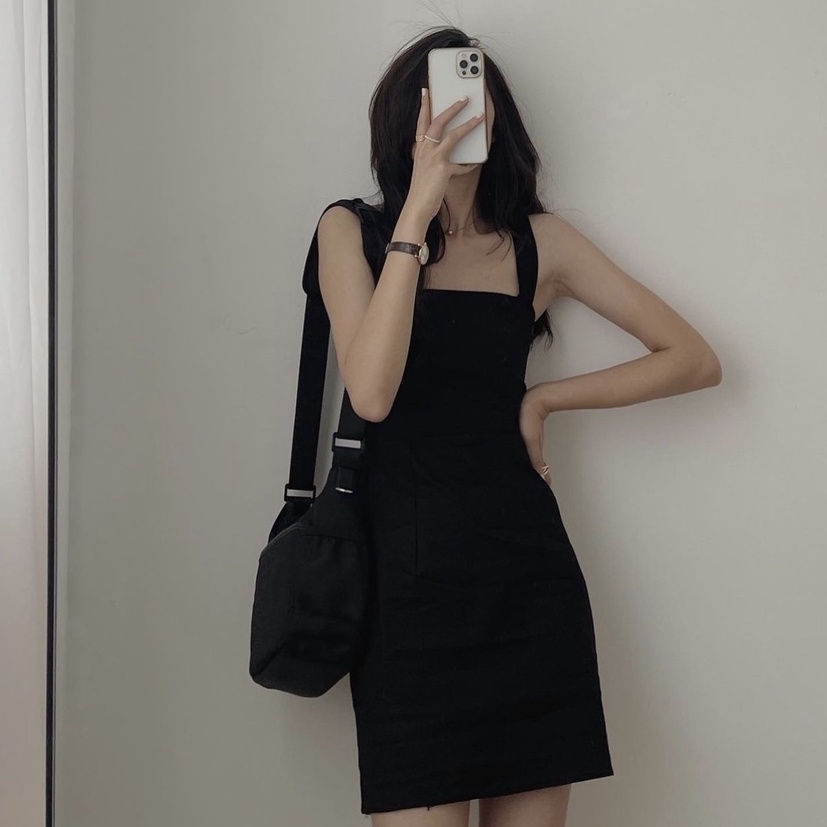 Váy hai dây bản to dáng body chất zip hàng dày dặn lên dáng cá tính , đầm 2s body ôm đen [ ả