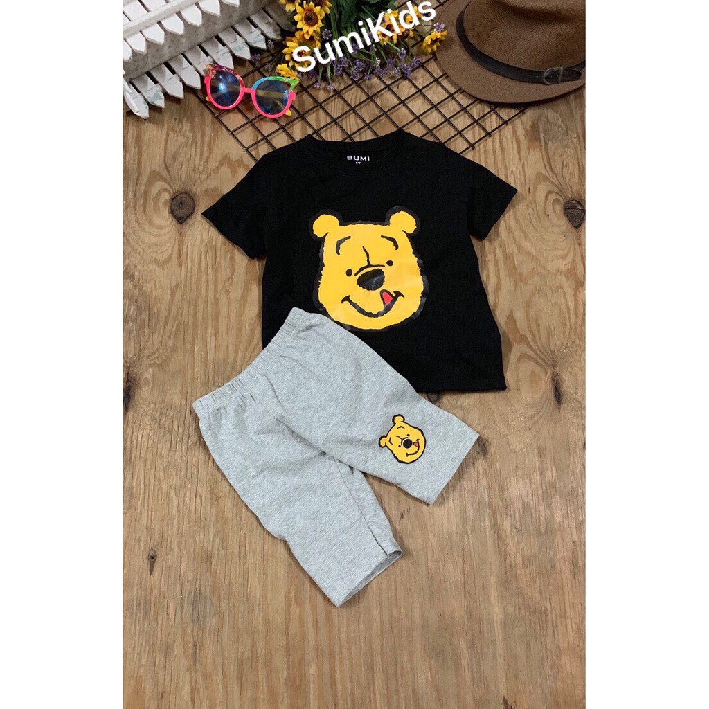 Bộ bé gái Form Dấu Quần ,  Áo thun rộng và quần legging co giãn gấu pooh và mickey