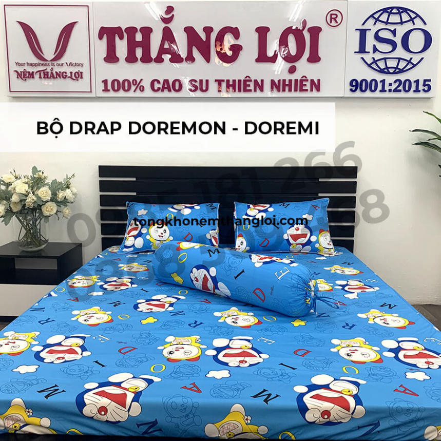 Doremon vs Doremi - Bộ Drap Cotton 4 món Thắng Lợi Chính Hãng