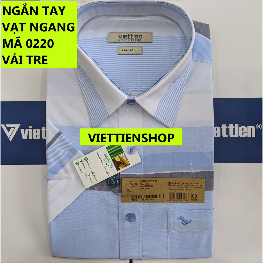 (0220 Sn) ÁO SƠ MI VIỆT TIẾN NGẮN TAY VẠT NGANG VẢI TRE HOA VĂN