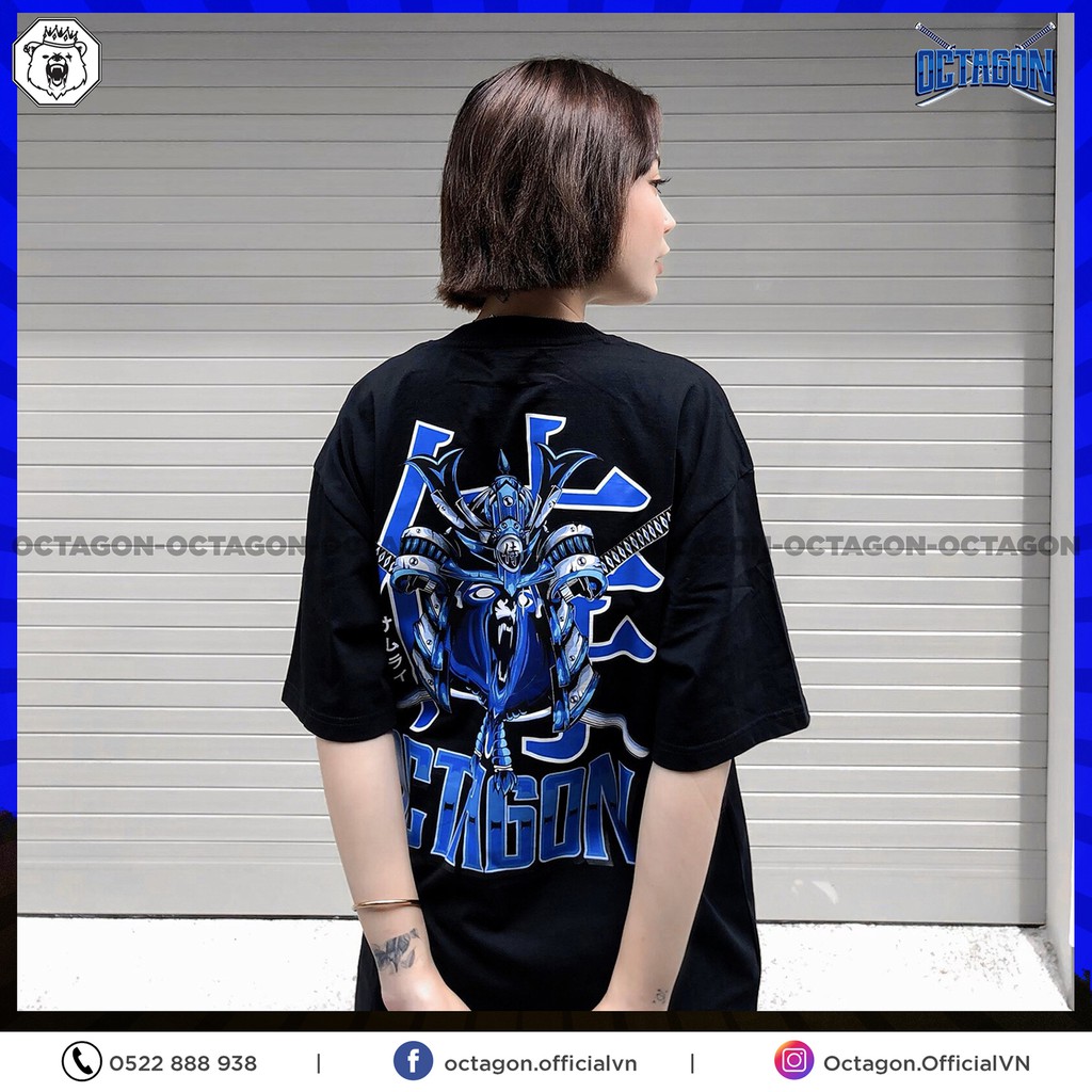 Áo Thun Phông Form Rộng OCTAGON SAMURAI BEAR Màu Đen Năng Động