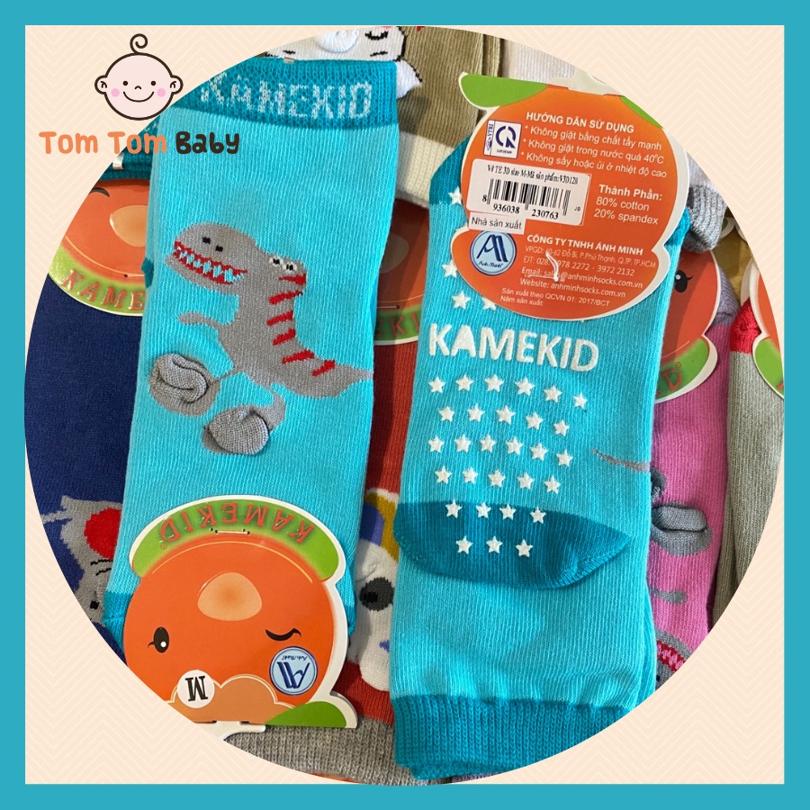 Túi 1 đôi Tất trẻ em cotton 3D Chống Trượt cao câp Kame Kid -Tất Thu Đông cổ cao, chống trượt, 3D, hàng Việt Nam
