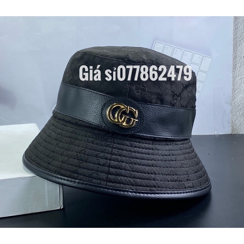 mũ bucket đai da mạc sắt GG - Nón vành nữ hàn quốc sanh chảnh thời trang