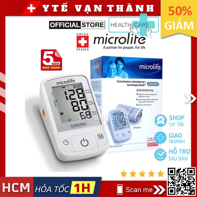 ✅ [Chính Hãng HCM] Máy Đo Huyết Áp Bắp Tay: Microlife A2 Basic (BH 5 Năm 1 đổi 1) -VT0516