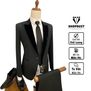 Bộ Vest đen phối cổ Nhung phong cách Hàn Quốc lịch lãm,trẻ trung-Shop Suit