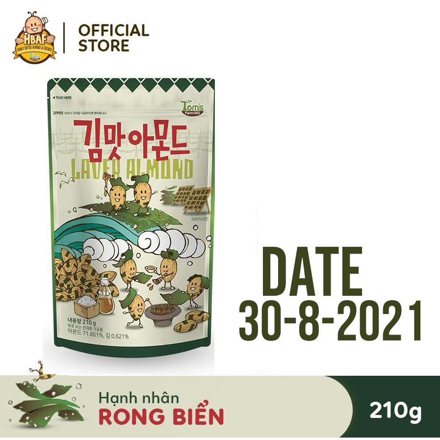 Hạnh Nhân Tẩm Hương Vị Tom's Farm - Gói 210g - Hàng Date Gần