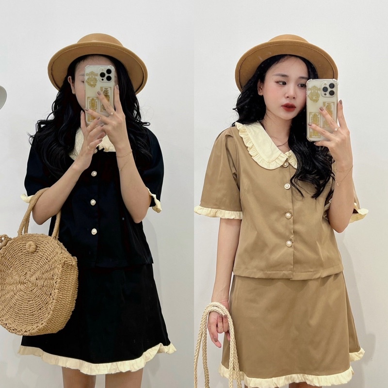 SET BỘ ÁO SM CỔ BÈO MIX CV CHỮ A SBASMC
