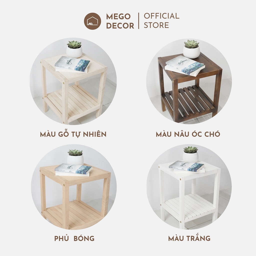 Kệ Tab Gỗ Sồi Mặt Liền Bàn Kệ Gỗ Đầu Giường 2 Tầng Tự Lắp Ráp