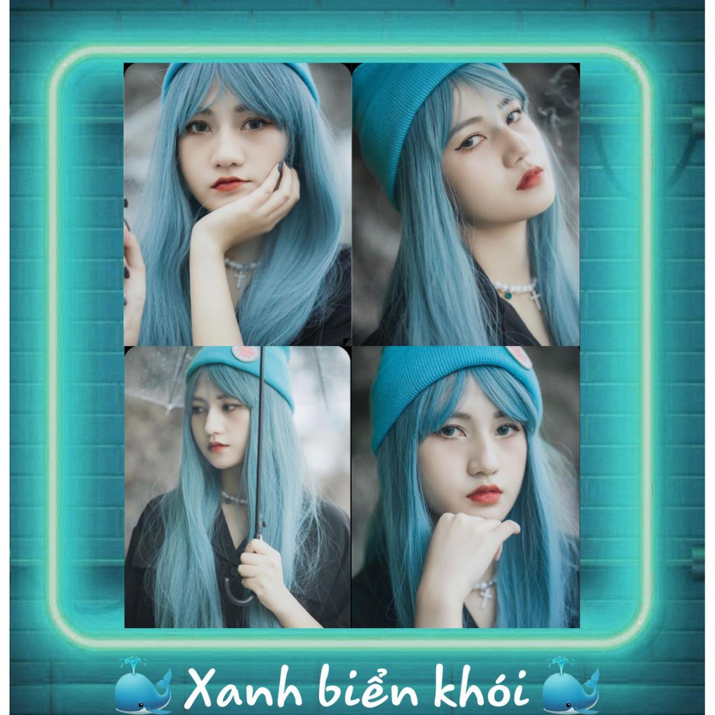 combo nhuộm xanh biển khói kèm oxi nên nền từ level 8