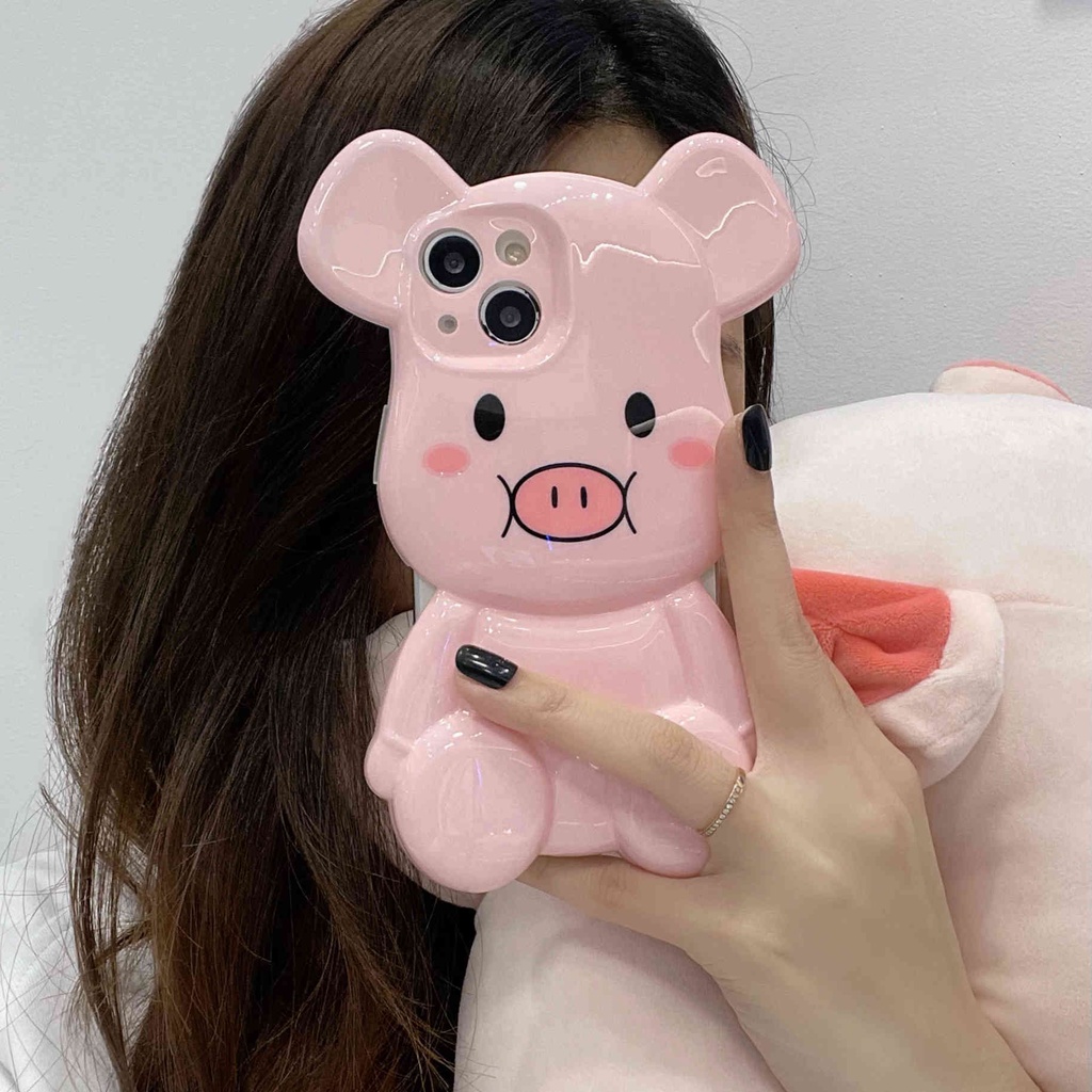 Ốp Điện Thoại Hình Gấu / Heo Hồng 3D Cho IPhone14Pro Max IPhone 12 Pro Max