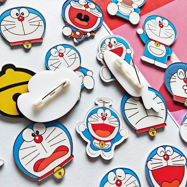 Sticker ghim cài áo balo hình Doremon Dễ Thương Xỉu Up Xỉu Down