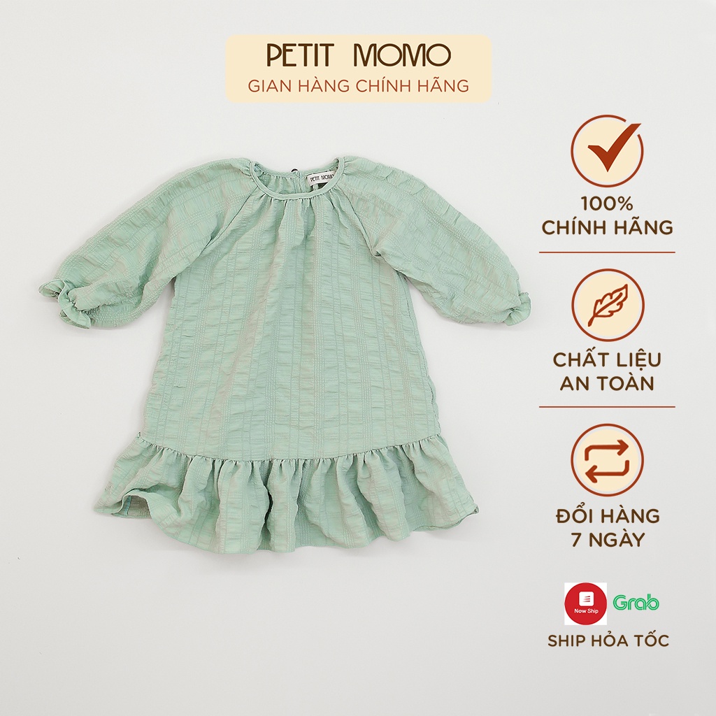 Váy Bé Gái 16 tuổi Cổ Tròn PETIT MOMO Vải Thô Nhăn Mềm Mịn Cho Bé H087