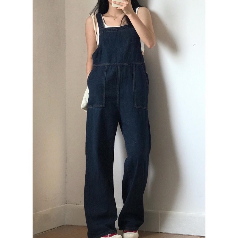 Quần Yếm Denim Ống Rộng Phong Cách Hàn Quốc Trẻ Trung Dành Cho Nữ