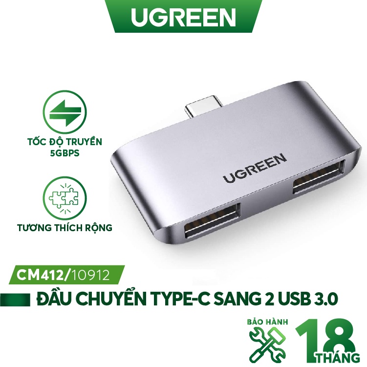 Đầu chuyển đổi USB type C sang 2 cổng USB3.0 UGREEN CM412 10912