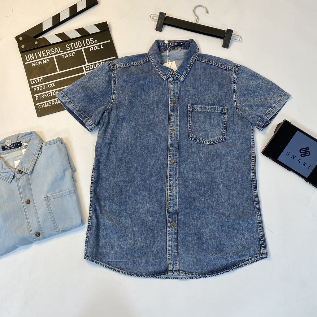 [Siêu Sale] Áo Sơ Mi Nam Jean Cộc Tay Cổ Đức Chất Mịn Mát Vải Dày Mềm Co Giãn Tốt Size 60-85kg | BigBuy360 - bigbuy360.vn