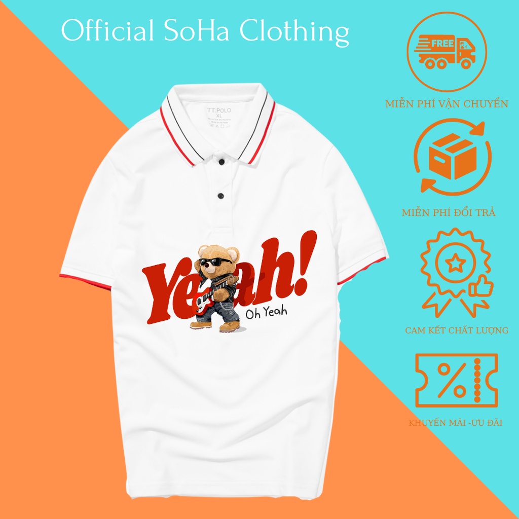 Áo Thun Polo Nam Basic cổ bẻ vải Cá Sấu chuẩn form,hình in sắc nét, Gấu Oh Yeal-SoHa Clothing