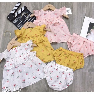 Bộ baby áo cánh tiên kèm quần chíp xinh, nền phối hoa mềm mỏng mát cho bé gái cực xinh