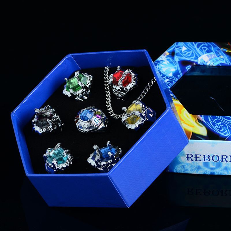 BTF 7Pcs/Set Katekyo Hitman Reborn Vongola Alloy Rings Anime Cosplay Fashion Jewelry Men women kids Gift