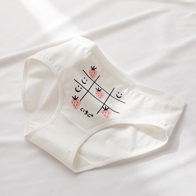 Quần Lót Nữ Cotton Nâng Mông Co Dãn 4 Chiều Hoạ Tiết Dâu Tây Dễ Thương JAENIA