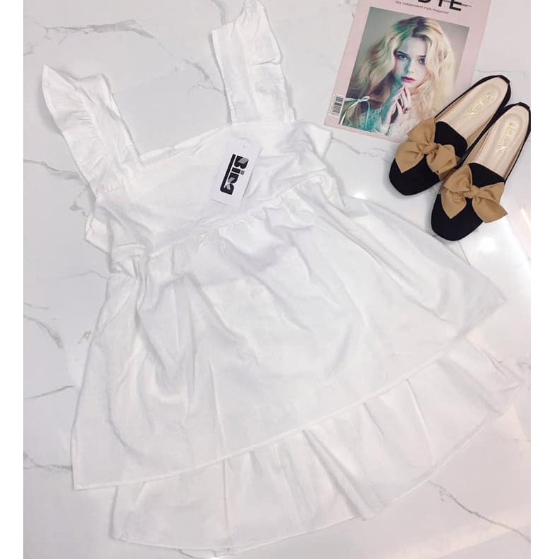 [Có bán rời] Set áo babydoll cánh tiên kèm quần short giả váy vải đũi mát | BigBuy360 - bigbuy360.vn