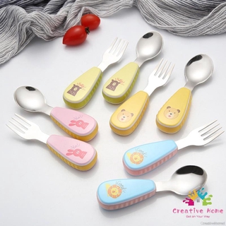 Bộ Muỗng Nĩa Tập Ăn Bằng Thép Không Gỉ Cho Bé