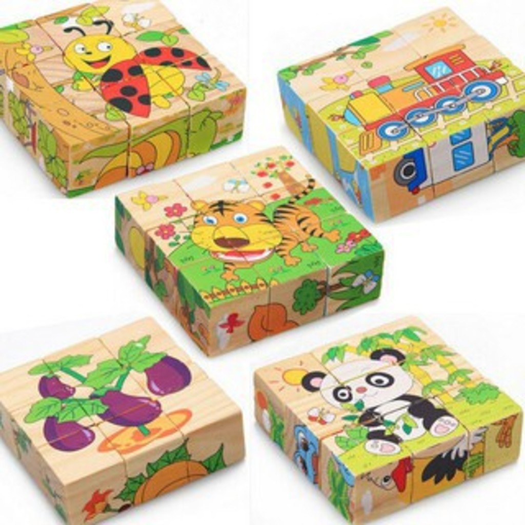 Combo 4 bộ Tranh ghép gỗ 6 mặt - Ghép hình lập phương (Nhiều mẫu)