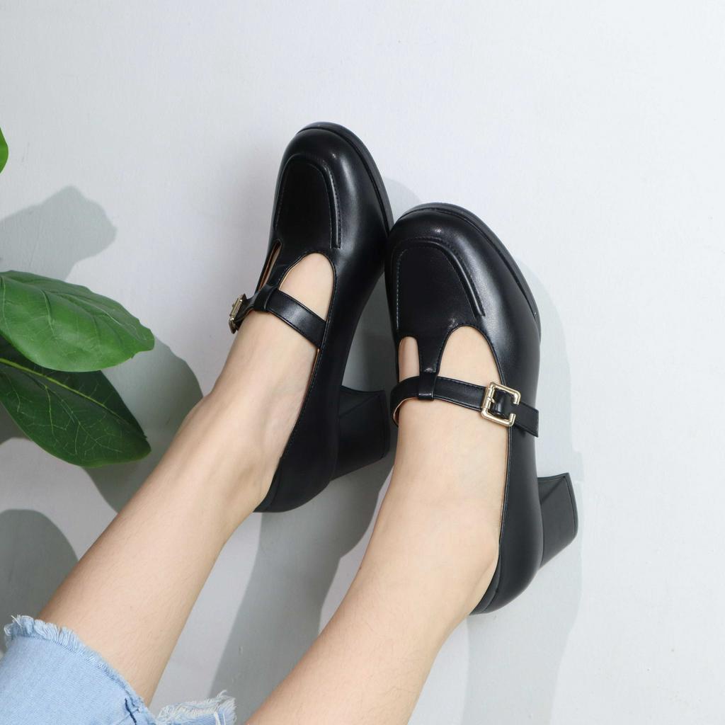 Giày Búp Bê Cao Gót Cillie Nữ Mũi Tròn Gót Vuông Chắc Chắn 1090