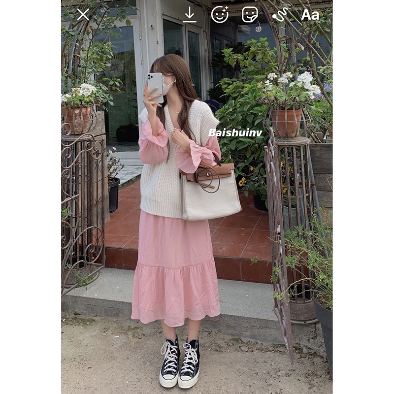 Áo Sweater không tay cổ chữ v dáng rộng màu sắc đơn giản trẻ trung 3 màu lựa chọn | BigBuy360 - bigbuy360.vn