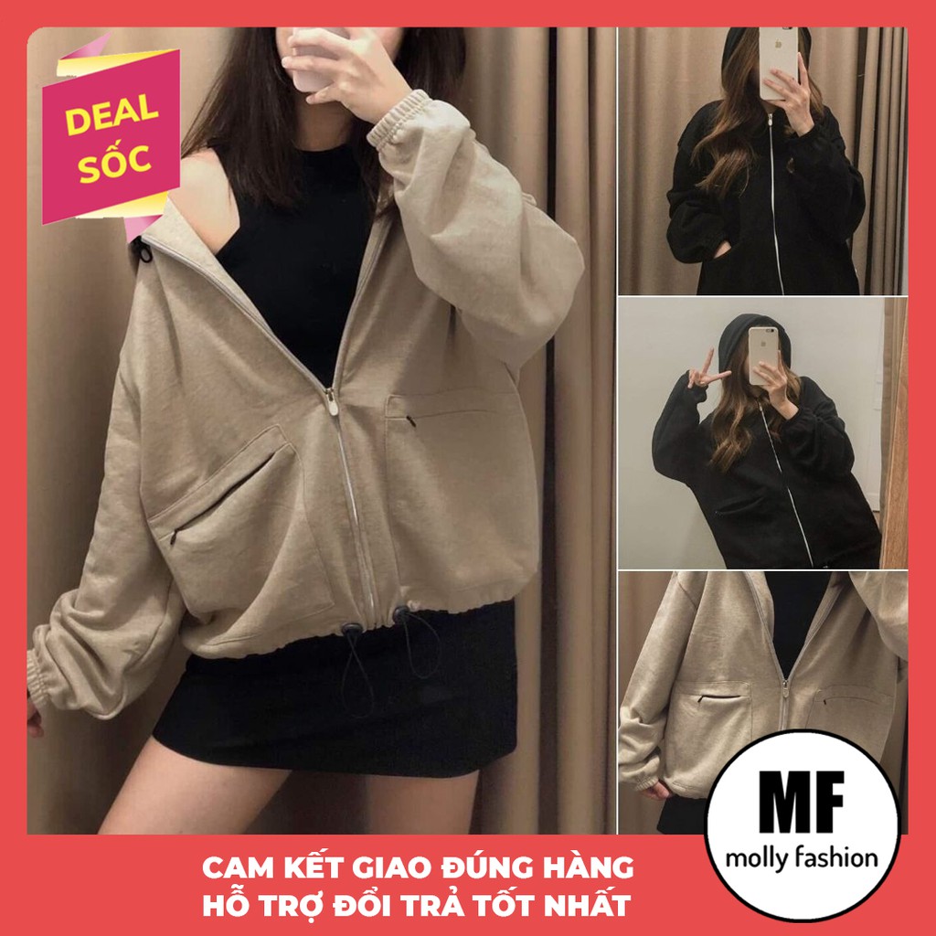 [ Mã FAMAYWA2 giảm 10K đơn 50K] Áo khoác Hoodie nỉ nam nữ form rộng trơn Freesize mặc vừa từ 40-60kg Molly Fashion