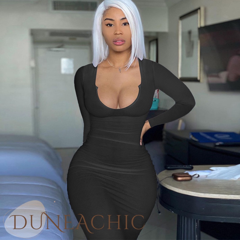 DUNEA Đầm Ôm Cổ Chữ U Quyến Rũ Dành Cho Nữ