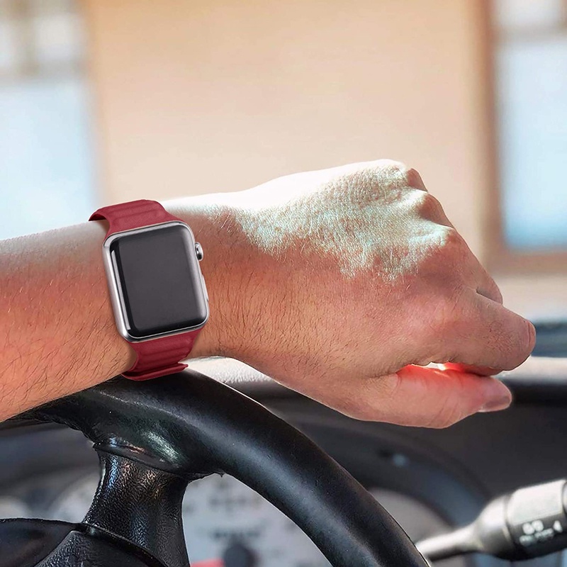 Dây Đeo Bằng Da Có Khóa Nam Châm Cho Đồng Hồ Thông Minh iwatch Serise 7 41mm 45mm Series 6 5 4