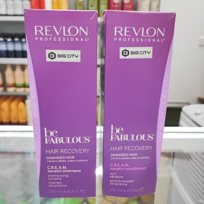 DẦU GỘI XẢ TINH CHẤT KERATIN PHỤC HỒI VÀ SUÔN MƯỢT REVLON BE FABULOUS HAIR RECOVERY CREAM KERATIN 250ML*2