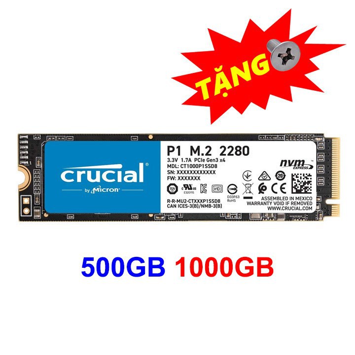 [Mã 229ELSALE hoàn 7% đơn 300K] Ổ cứng SSD M.2 PCIe NVMe Crucial P1 500GB 1000GB - bảo hành 5 năm SD98 SD99