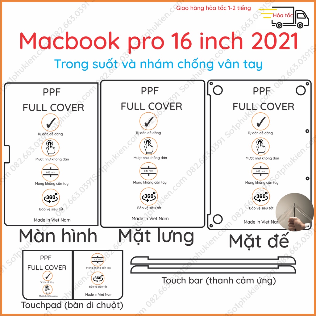 Dán PPF Macbook pro 16 inch 2021 loại trong, nhám giữ cho mac luôn mới hơn 10 năm, tự phục hồi vết thương