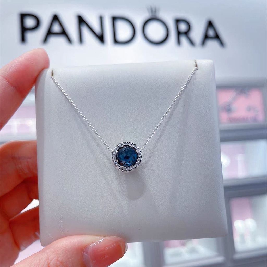 PANDORA Vòng cổ Mạ Bạc 925 Mặt Hình Trái Tim Đính Đá Zircon Thời Trang