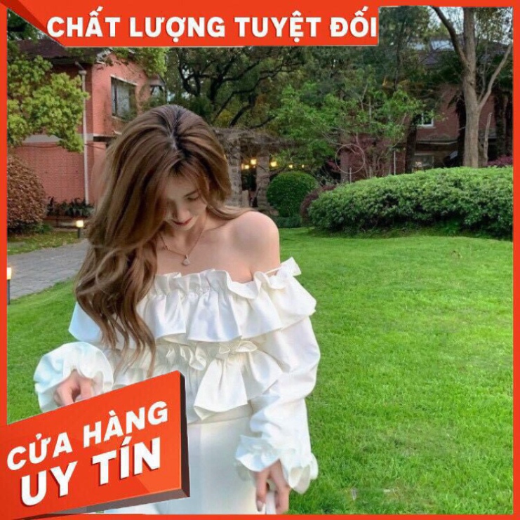 Áo Trễ Vai Bèo Tầng Tiểu Thư CHANREEN A1 [FREESHIP] áo trễ vai trắng bánh bèo siêu xinh siêu tiểu thư - Hàng nhập khẩu