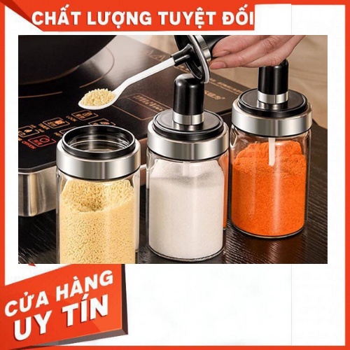 Lọ đựng gia vị - hũ đựng gia vị thủy tinh kèm thìa cao cấp , gioăng cao su kín