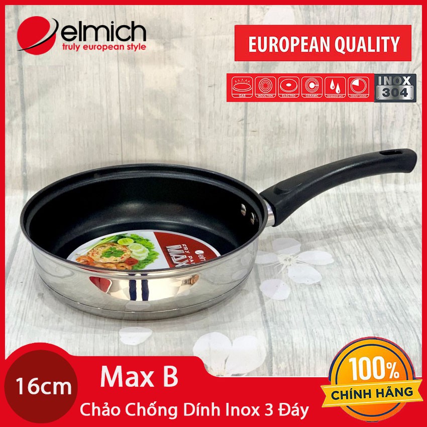 Chảo inox 3 đáy chống dính Elmich Smartcook MaxB 16/24/26cm SM-376x hàng chính hãng