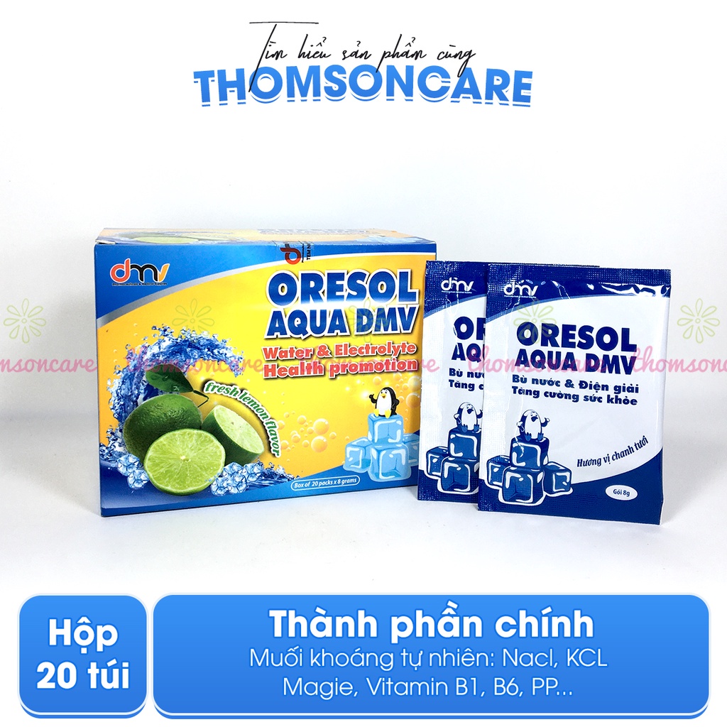 Bột điện giải Oresol bù nước khi ốm sốt, chơi thể thao - Oresol DMV Hộp 20 gói hương chanh giải khát