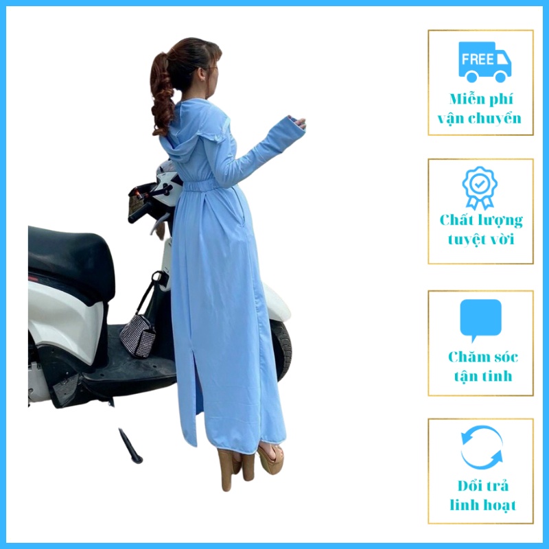 Áo Chống Nắng Nữ Dáng Dài Liền Thân 2 L ớp Áo Chống Nắng Màu Xanh Dương 18