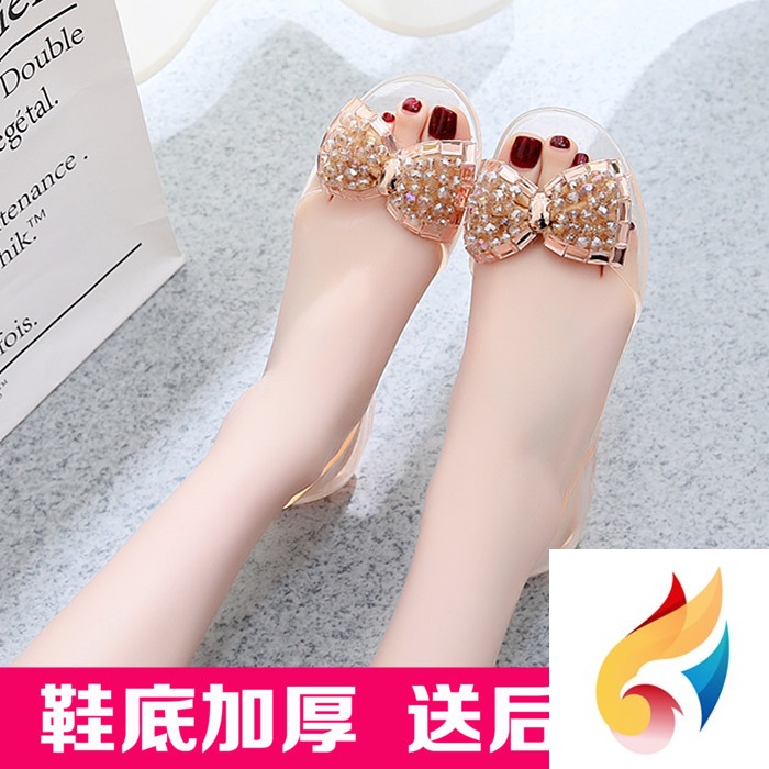 Giày Sandal Nhựa Dẻo Trong Suốt Đính Đá Pha Lê Và Nơ Thời Trang Đi Biển Mùa Hè 2022