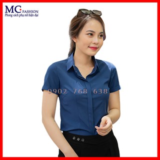 Áo sơ mi nữ công sở đẹp màu tím than ngắn tay a208