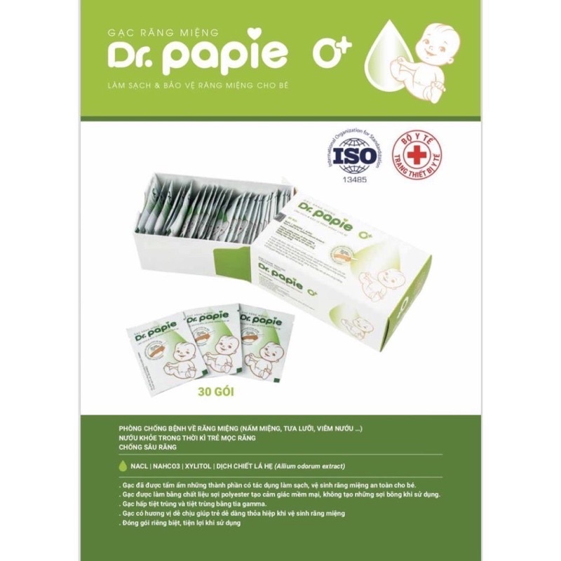 Rơ lưỡi Dr Papie vệ sinh răng miệng cho bé hộp 30 gói