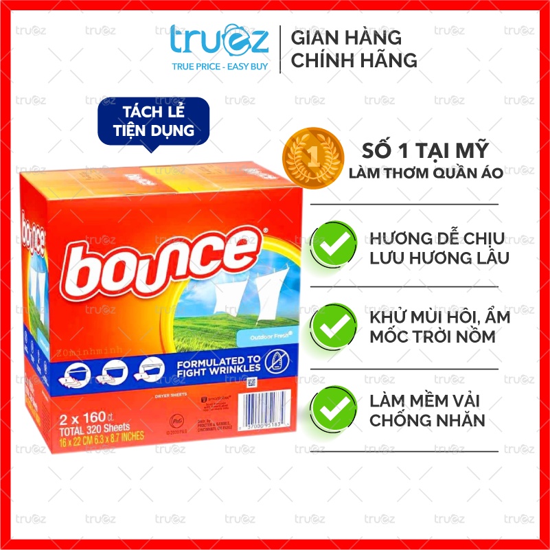 Giấy Thơm Quần Áo BOUNCE [Mỹ] Giấy Làm Mềm Vải Phẳng Quần Áo bán tách lẻ tiện sử dụng [Chính hãng]